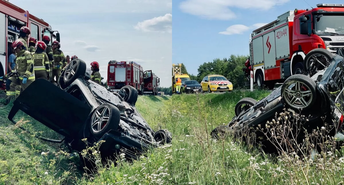 Pojazd marki Toyota kilkukrotnie dachował na autostradzie A4 w kierunku Katowic