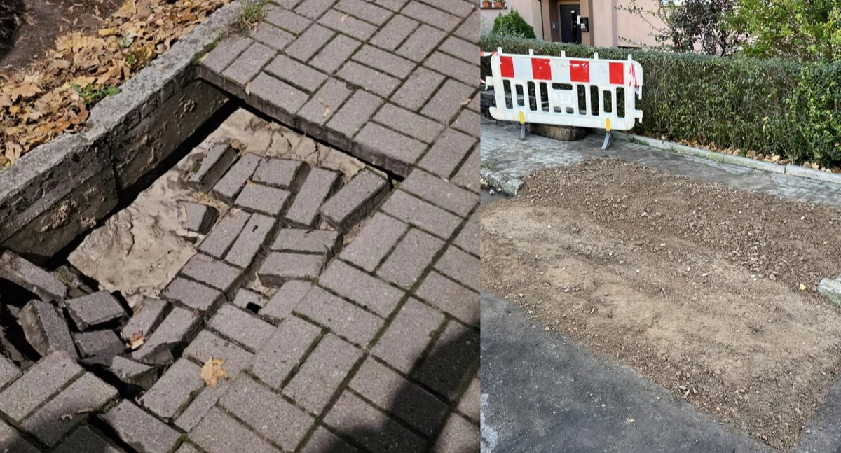 Interwencja, Zapadł chodnik ulicy Gwarków - zdjęcie, fotografia