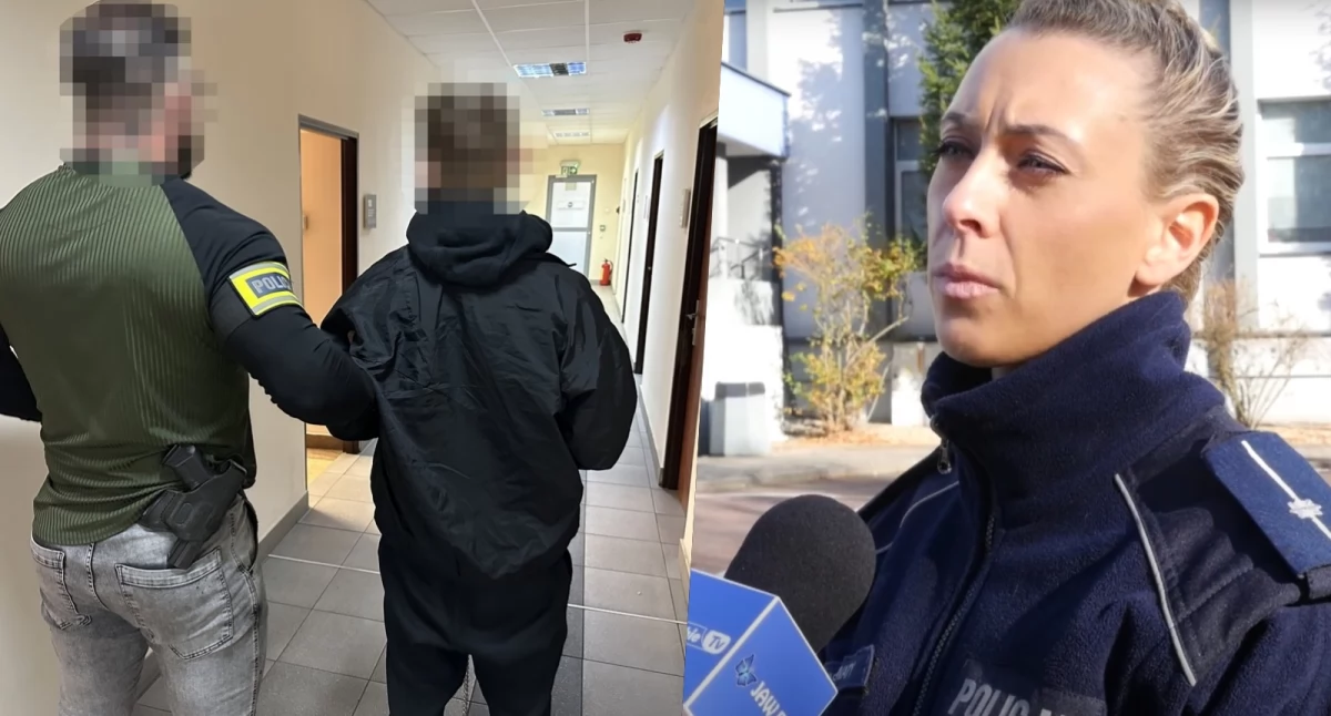 Zatrzymanie mężczyzn po naruszeniu miru domowego. Fot: KMP Jaworzno