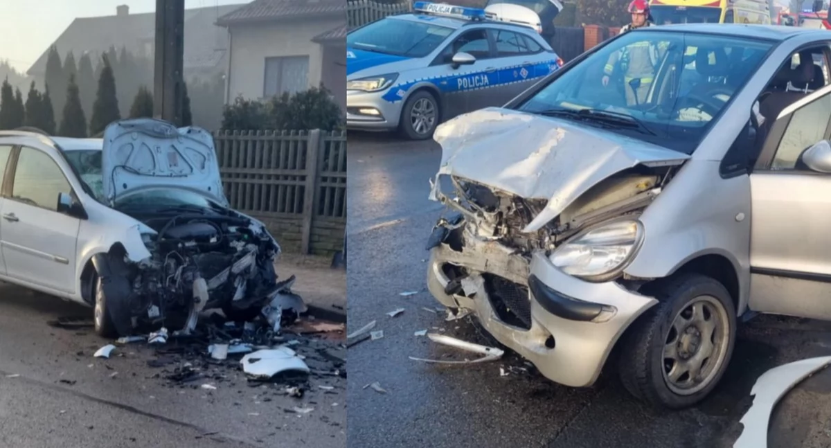 Wypadki drogowe, Czołowe zderzenie ulicy Jesiennej Droga kierunku Chrzanowa zablokowana - zdjęcie, fotografia