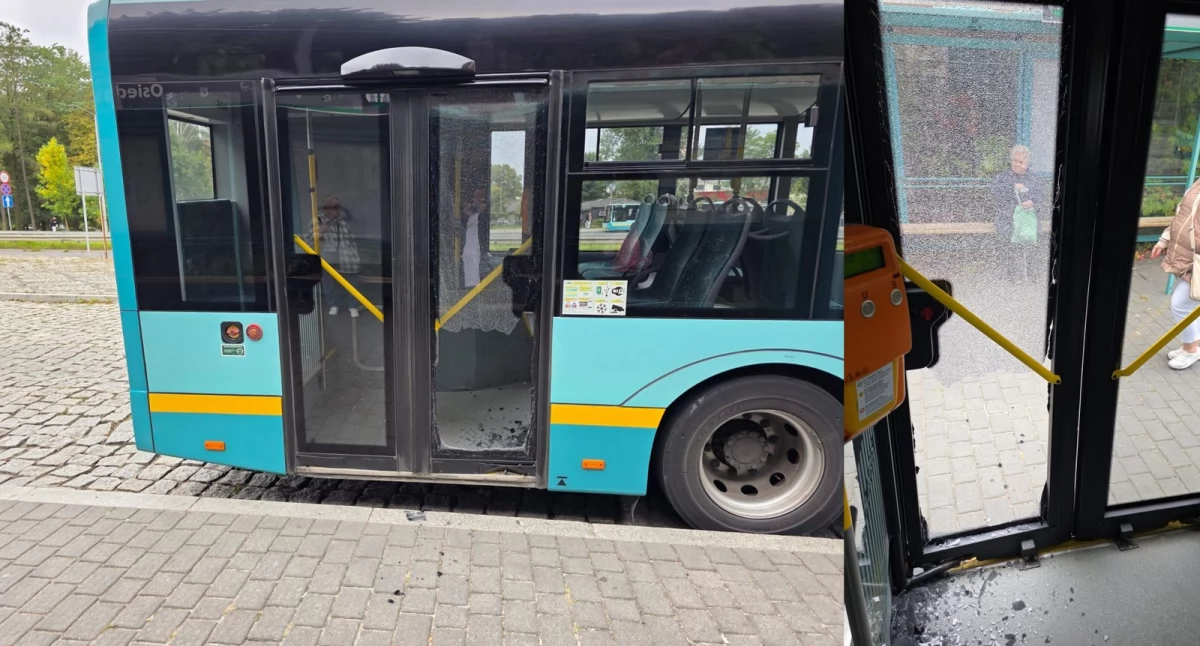 Komunikaty Policja, Wandal rozbił szybę miejskim autobusie Kopnął drzwi uciekł - zdjęcie, fotografia