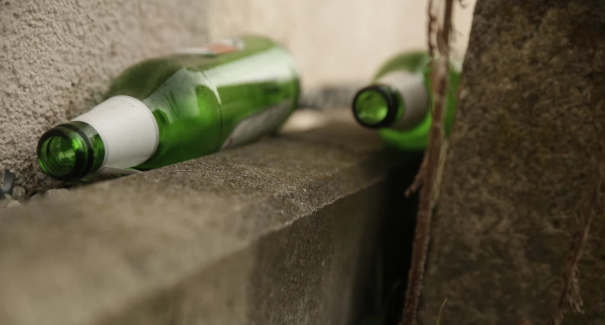 Porzucone butelki po piwie przy jednej z ulic w okolicach jaworznickiego Rynku.