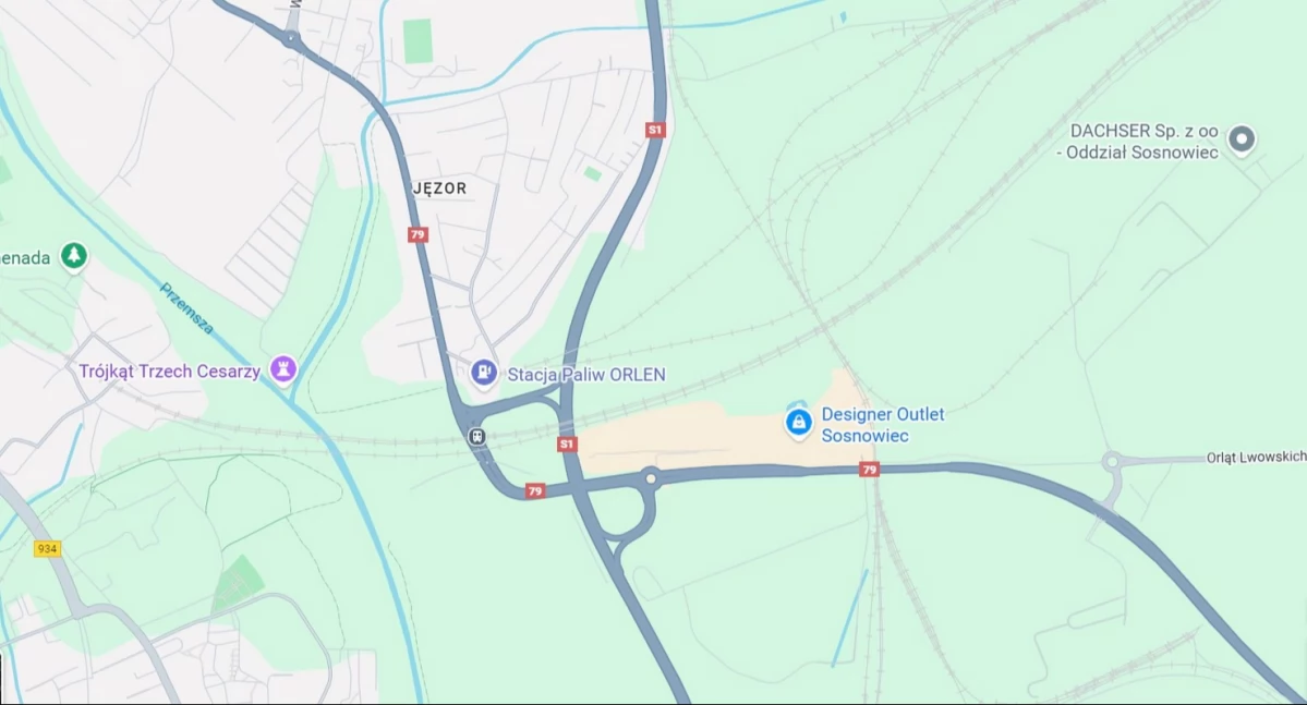 Obecny układ węzła Sosnowiec Jęzor S1. Fot. Google Maps