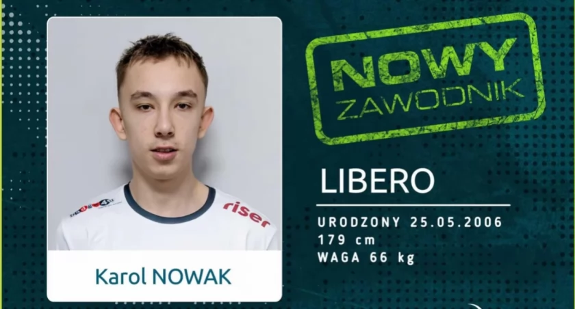 karol Nowak nowym zawodnikiem pierwszoligowej drużyny siatkarskiej w Jaworznie. Grafika: Materiały MCKiS Jaworzno - siatkówka