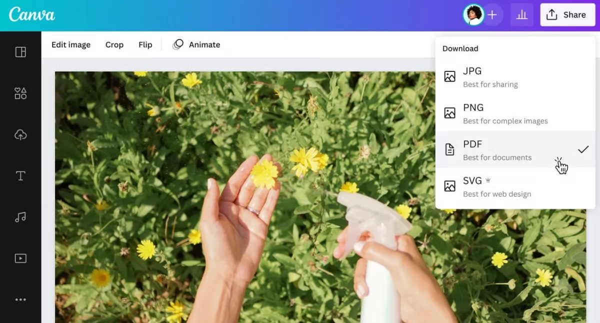Konwerter JPG na PDF w Canva