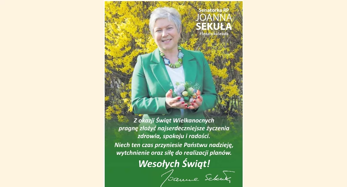 Ludzie, Życzenia Wielkanocne senatorki Joanny Sekuły - zdjęcie, fotografia