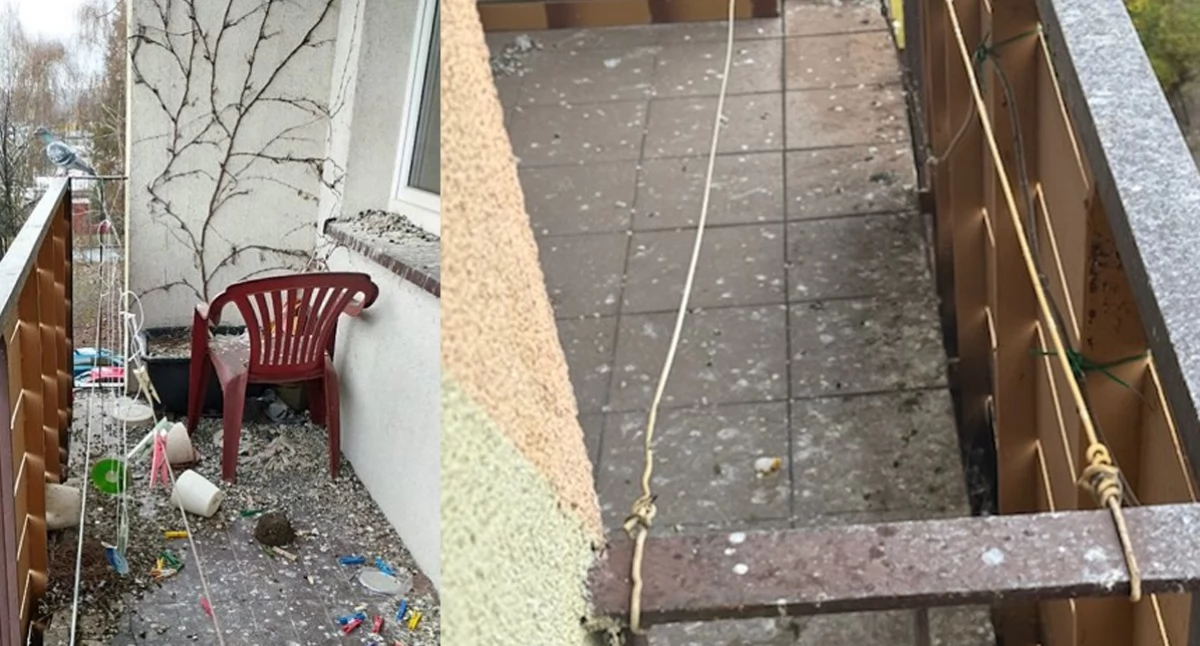 Tak mogą wyglądać balkony przy pustych mieszkaniach, gdy osiedlą się na nich gołębie. 