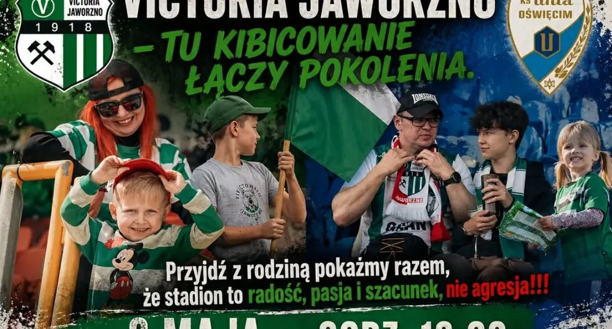 Piłka nożna, Kibicowanie łączyć dzielić Victoria Jaworzno zaprasza rodzinny - zdjęcie, fotografia