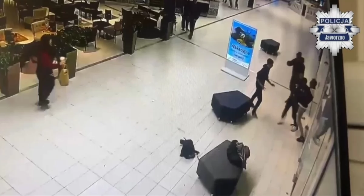 Komunikaty Policja, Pobicie galerii handlowej Jaworznie Monitoring nagrał sprawców - zdjęcie, fotografia