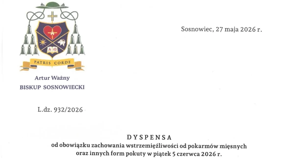 Kościół, Dyspensa Biskupa Sosnowieckiego piątek czerwca - zdjęcie, fotografia