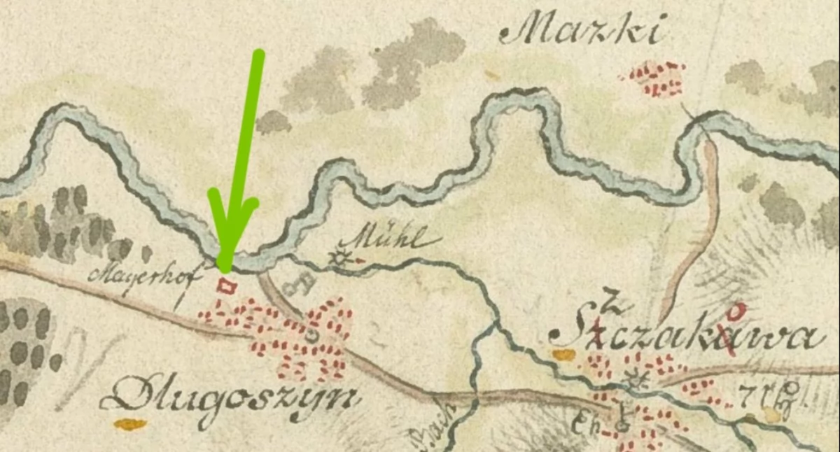 Zieloną strzałką zaznaczony długoszyński dwór (źródło – Zagłębie Dąbrowskie – Sosnowiec, Dąbrowa G, Będzin, Czeladź itp.) 