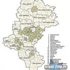 Mapa administracyja  województwa ślaskiego. Widoczny podział na powiaty i miasta na...