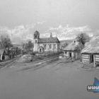 Kościół św. Wojciecha w Jaworznie. Stan z XVI-XVIII wieku. W tle stare jaworznickie...