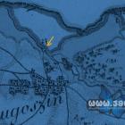 Długoszyn w roku 1804 z zaznaczonym starym mostem(mapire.eu)