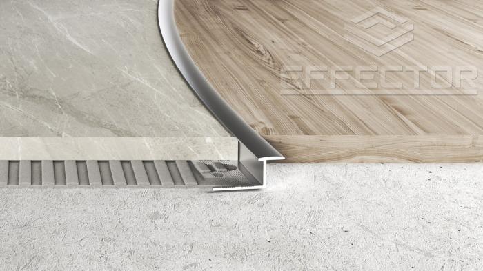 Listwy wykonane z aluminium łączące różne rodzaje podłogi - drewno i płytki