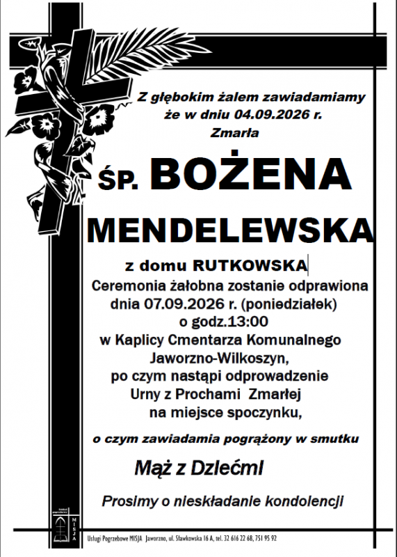 BOŻENA MENDELEWSKA Z DOMU RUTKOWSKA