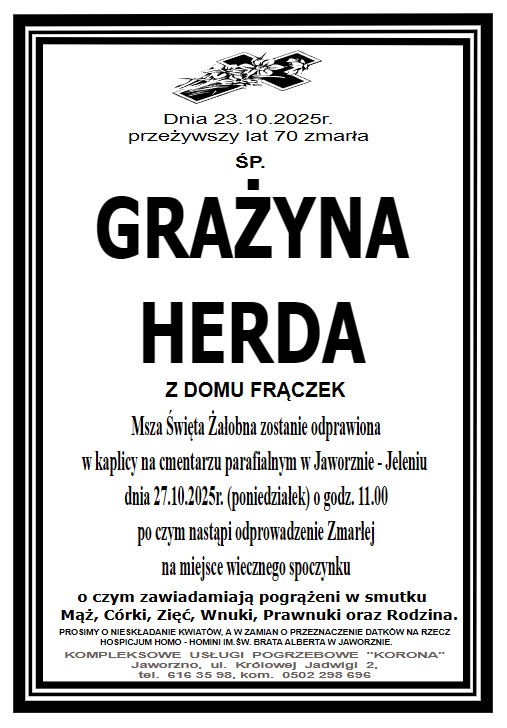 GRAŻYNA HERDA Z DOMU FRĄCZEK