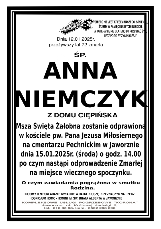 ANNA NIEMCZYK Z DOMU CIĘPIŃSKA
