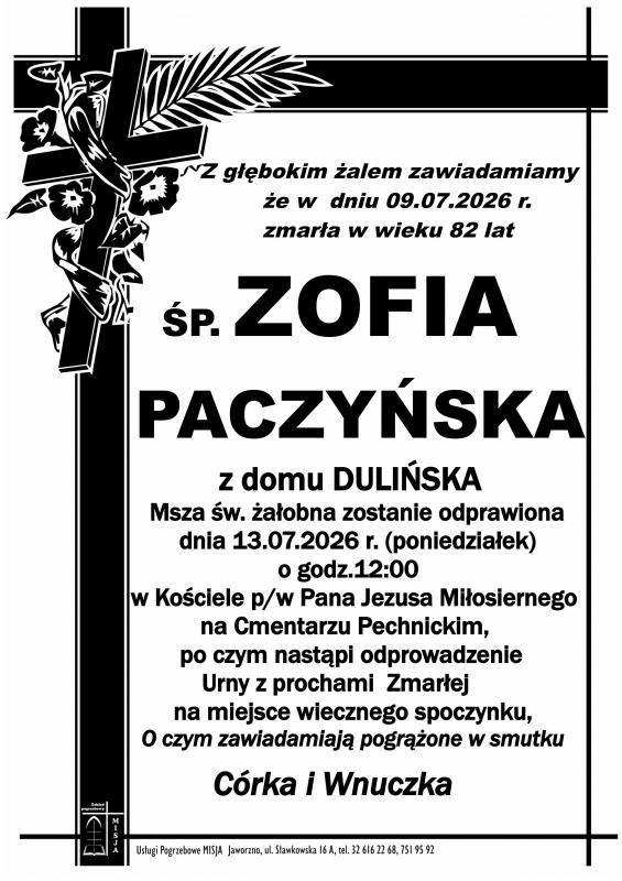 ZOFIA PACZYŃSKA Z DOMU DULIŃSKA