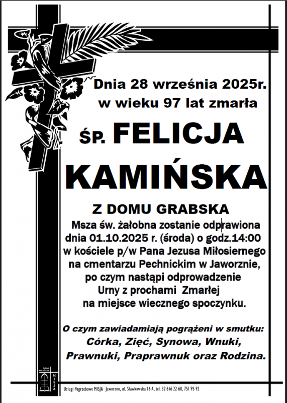 FELICJA KAMIŃSKA Z DOMU GRABSKA