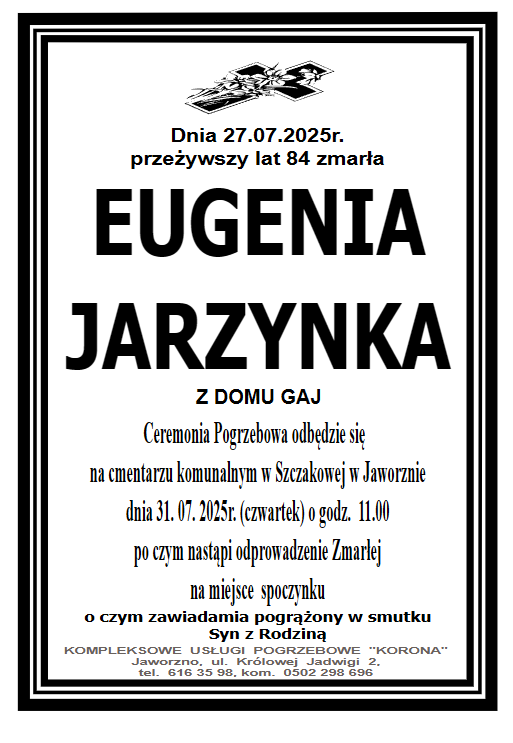 EUGENIA JARZYNKA Z DOMU GAJ