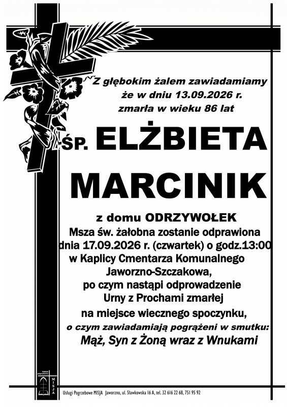 ELŻBIETA MARCINIK Z DOMU ODRZYWOŁEK