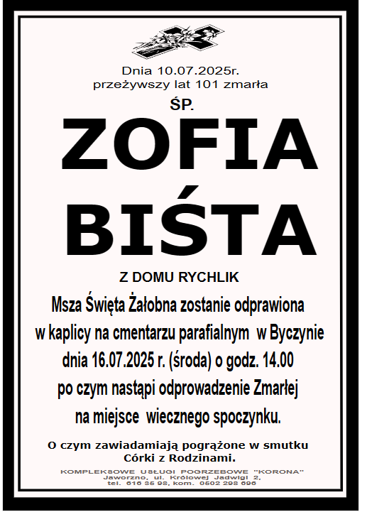 ZOFIA  BIŚTA Z DOMU RYCHLIK