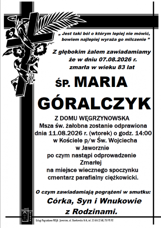 MARIA GÓRALCZYK Z DOMU WĘGRZYNOWSKA