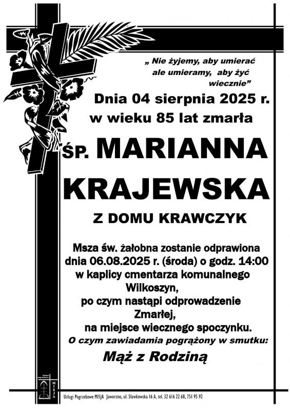 MARIANNA KRAJEWSKA Z DOMU KRAWCZYK