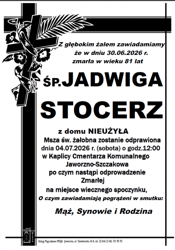 JADWIGA STOCERZ Z DOMU NIEUŻYŁA