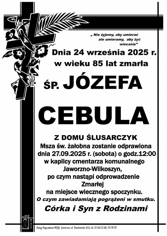 JÓZEFA CEBULA Z DOMU ŚLUSARCZYK