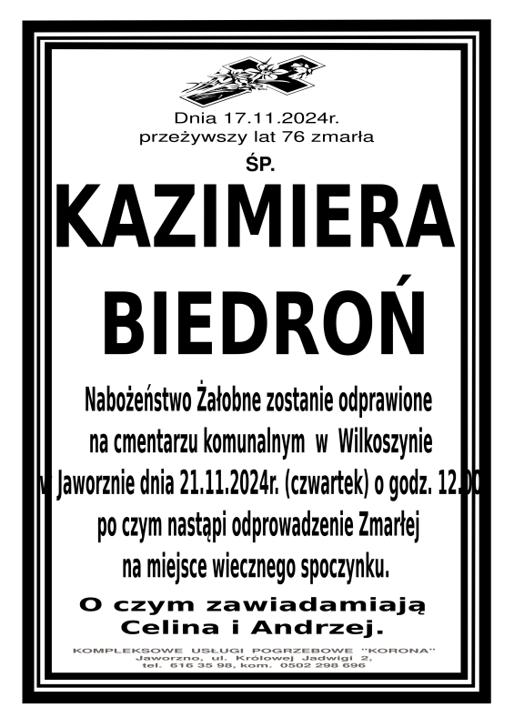 KAZIMIERA BIEDROŃ