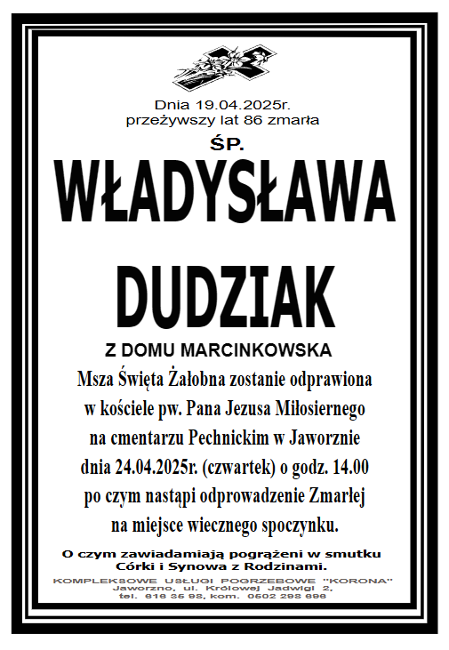 WŁADYSŁAWA DUDZIAK Z DOMU MARCINKOWSKA