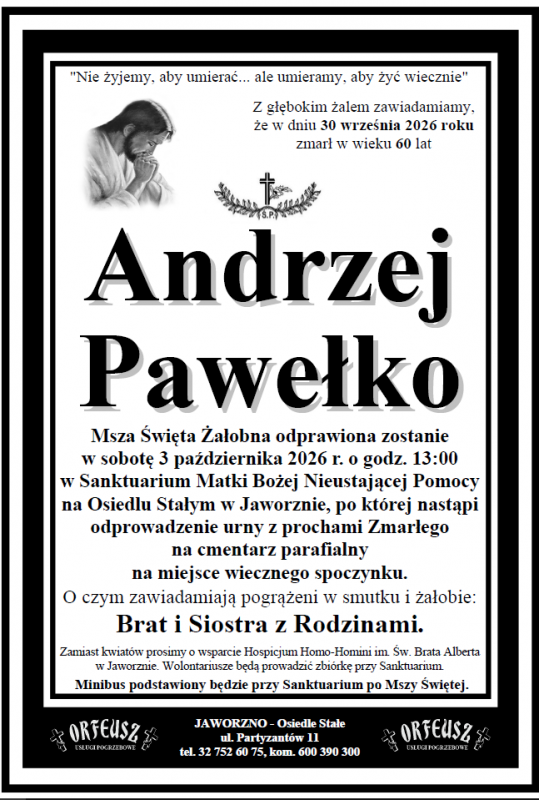 Nekrolog: śp. ANDRZEJ PAWEŁKO, zm. 30 września 2026 r.