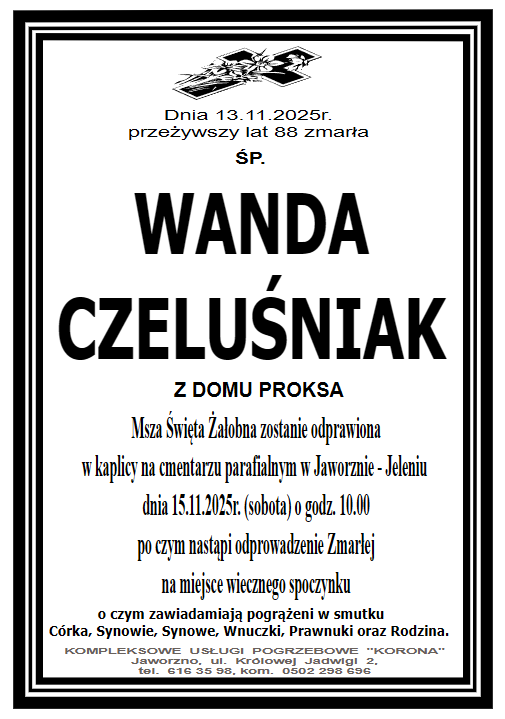 WANDA CZELUŚNIAK Z DOMU PROKSA