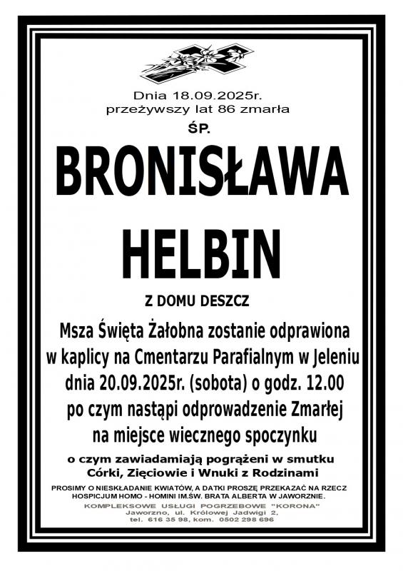 BRONISŁAWA  HELBIN Z DOMU DESZCZ