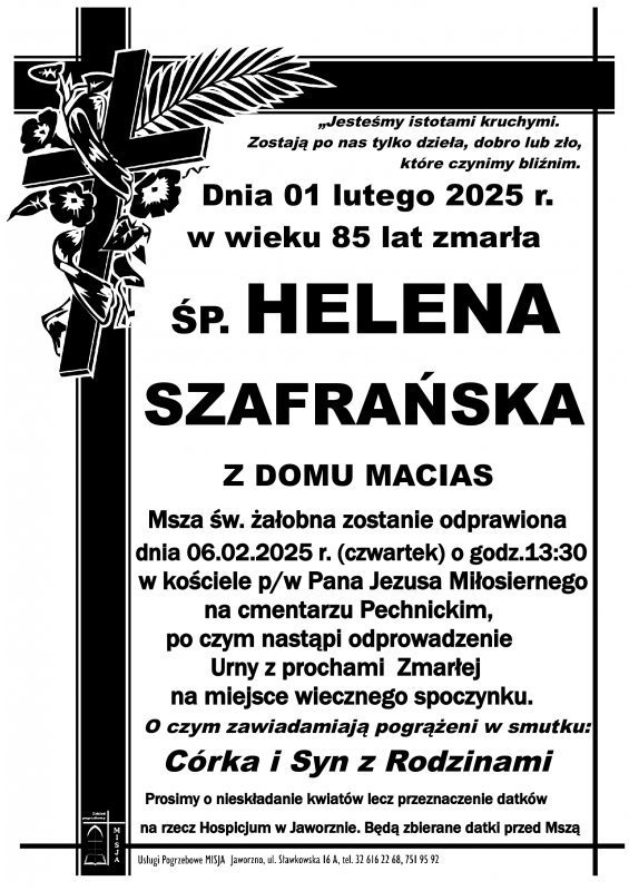 HELENA SZAFRAŃSKA Z DOMU MACIAS