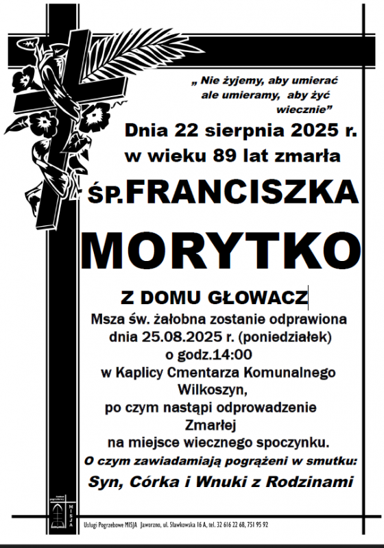 FRANCISZKA MORYTKO Z DOMU GŁOWACZ