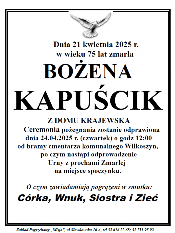 BOŻENA KAPUŚCIK Z DOMU KRAJEWSKA