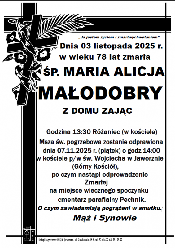 MARIA ALICJA MAŁODOBRY Z DOMU ZAJĄC