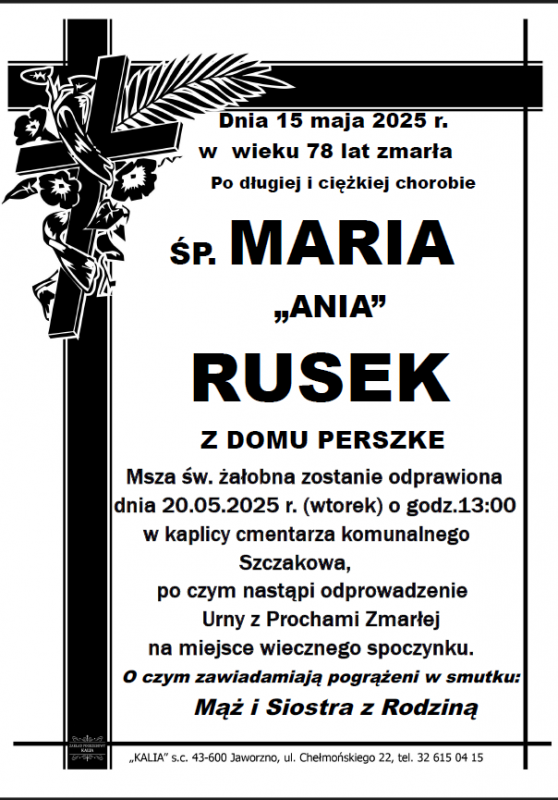 MARIA „ANIA” RUSEK Z DOMU PERSZKE
