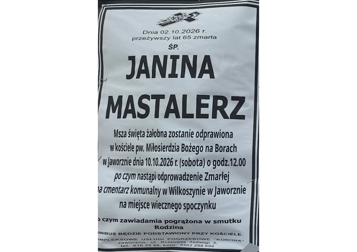 Nekrolog: śp. Janina Mastalerz, zm. 2 października 2026 r.