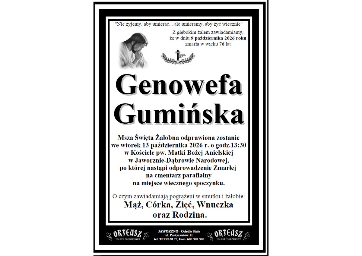 Nekrolog: śp. Genowefa Gumińska, zm. 9 października 2026 r.