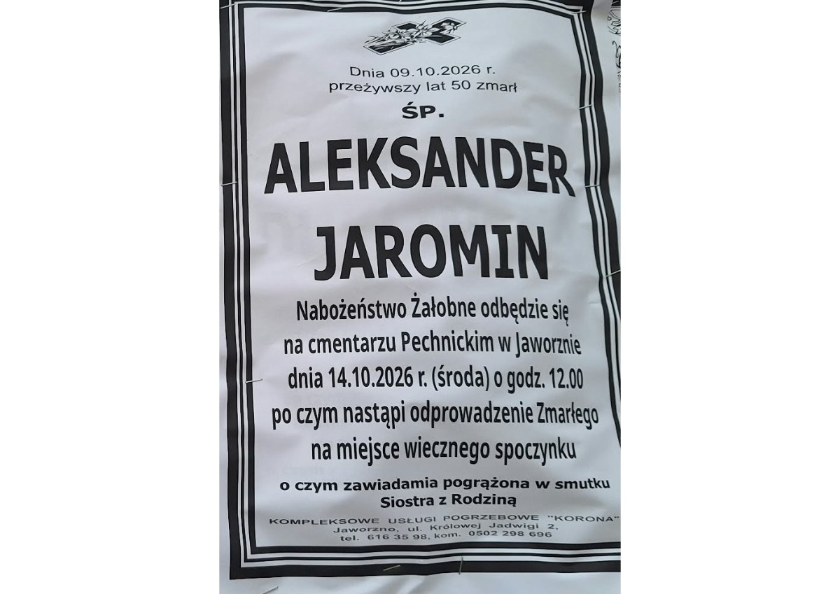 Nekrolog: śp. Aleksander Jaromin, zm. 9 października 2026 r.