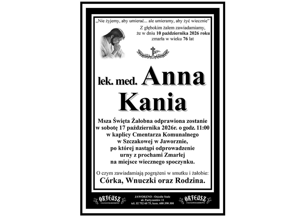 Nekrolog: śp. Anna Kania, zm. 10 października 2026 r.