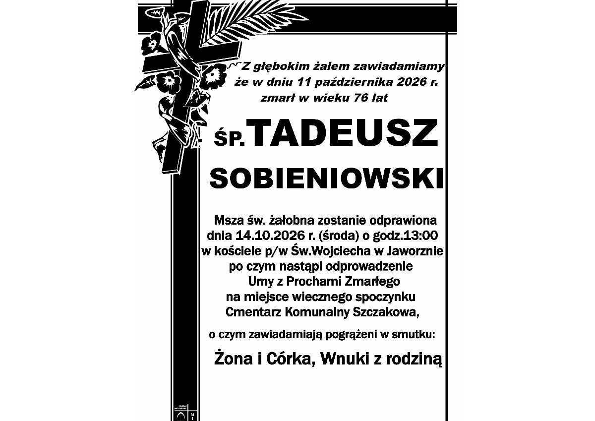 Nekrolog: śp. Tadeusz Sobieniowski, zm. 11 października 2026 r.