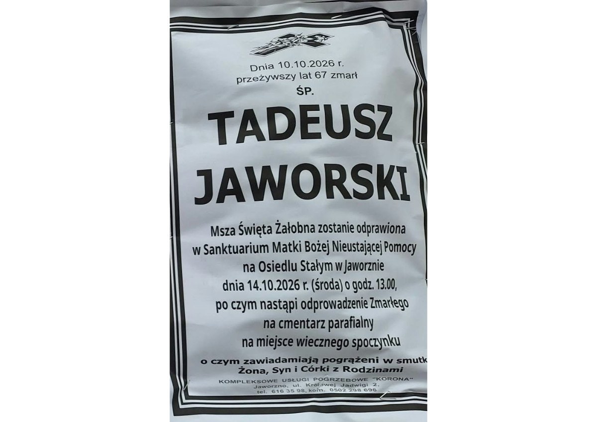 Nekrolog: śp. Tadeusz Jaworski, zm. 10 października 2026 r.