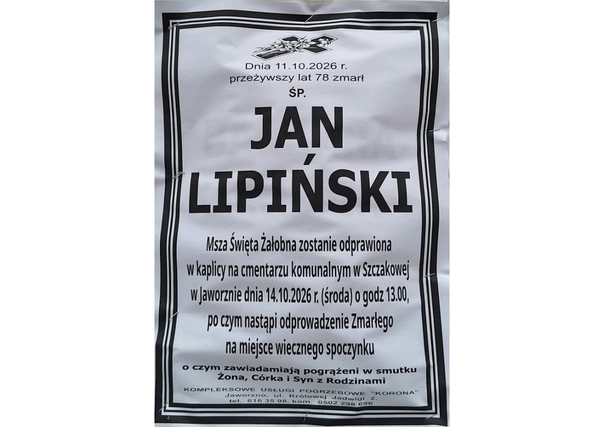 Nekrolog: śp. Jan Lipiński, zm. 11 października 2026 r.