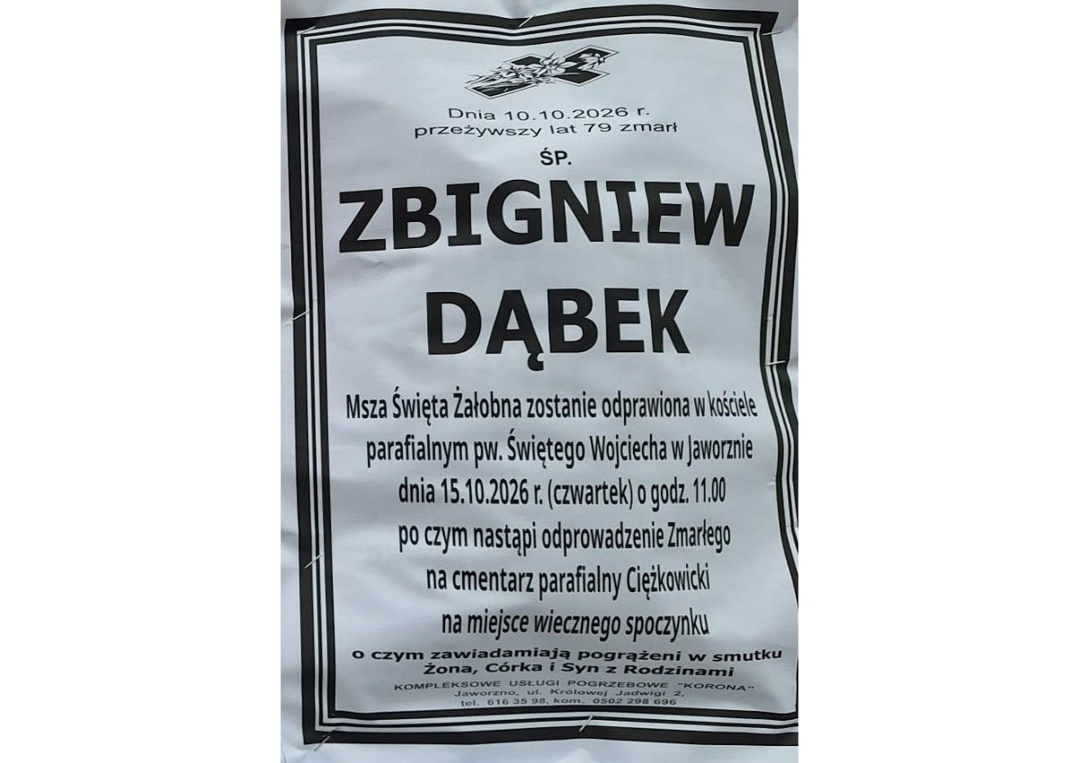Nekrolog: śp. Zbigniew Dąbek, zm. 10 października 2026 r.