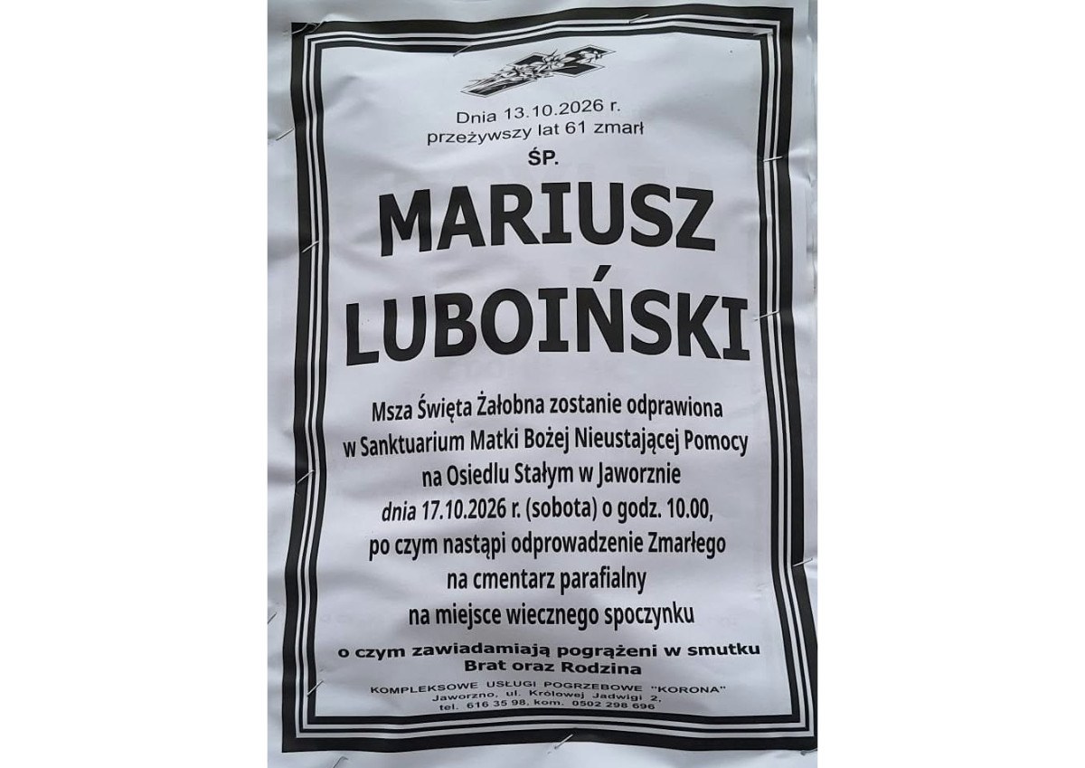 Nekrolog: śp. Mariusz Luboiński, zm. 13 października 2026 r.